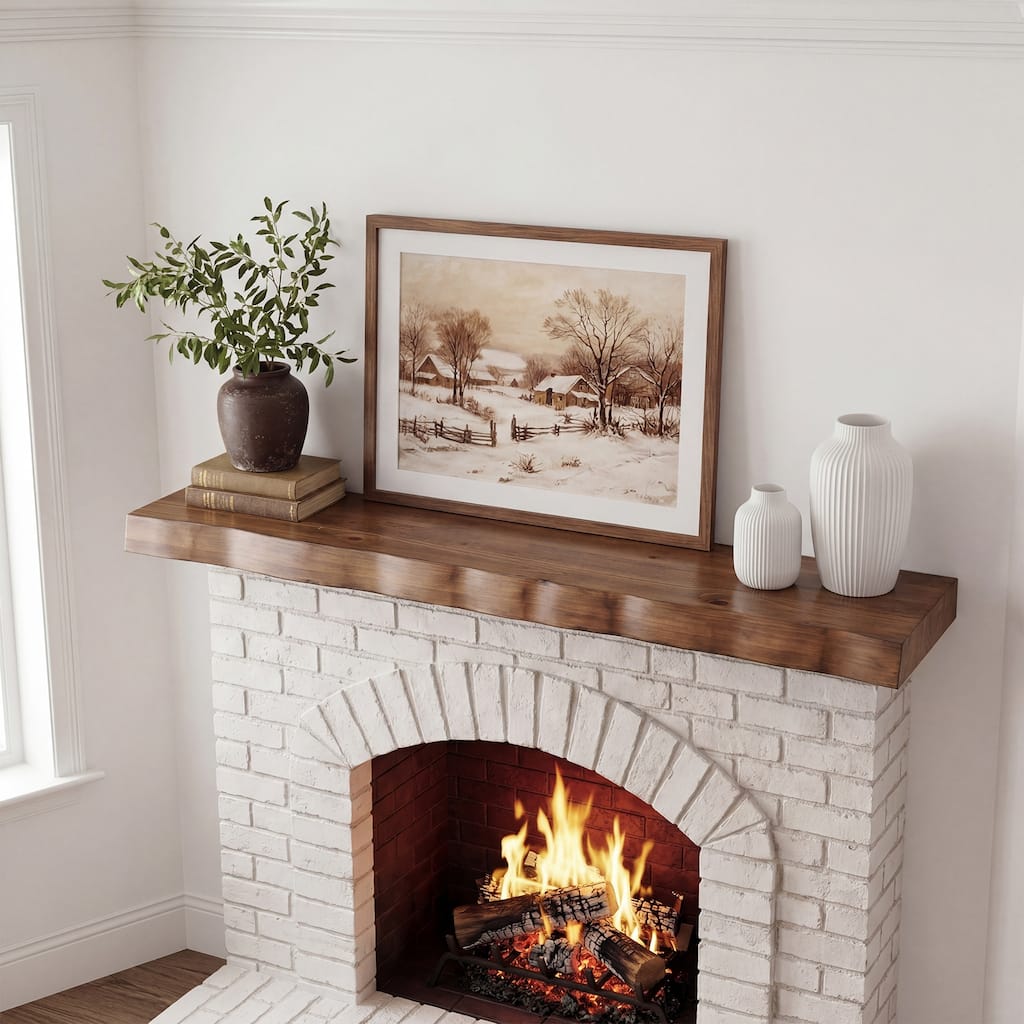 Solid Wood Fireplace Mantel, 63 Inch Wall-Mounted Floating Mantel Shelf - 13.77" D x 62.99" W x 3.14" H