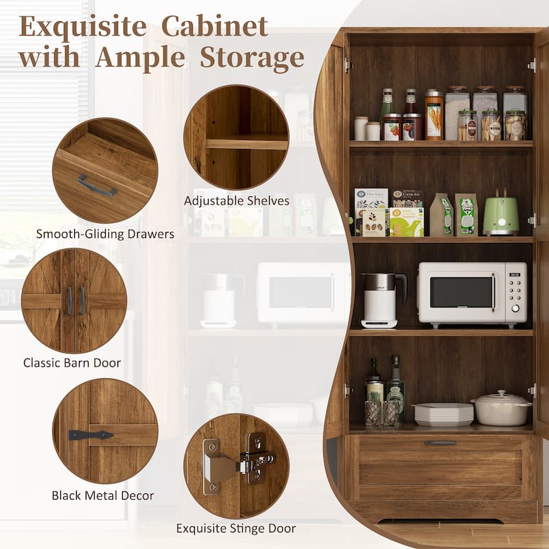 Beverage Cabinet with Drawer & Adjustable Shelves - Storage Organizer for Kitchen, Pantry, or Dining Room