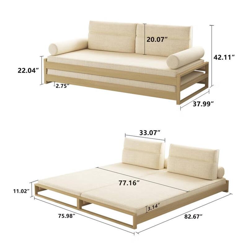 Convertible sofa bed comfortable stackable sofa bed, cotton-linen fabric - for living room bedroom (yellow)