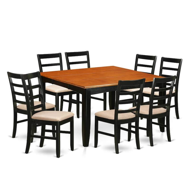 HomeStock 9-Piece Square Black Finish Solid Wood Top Dining Table with 8-Chairs