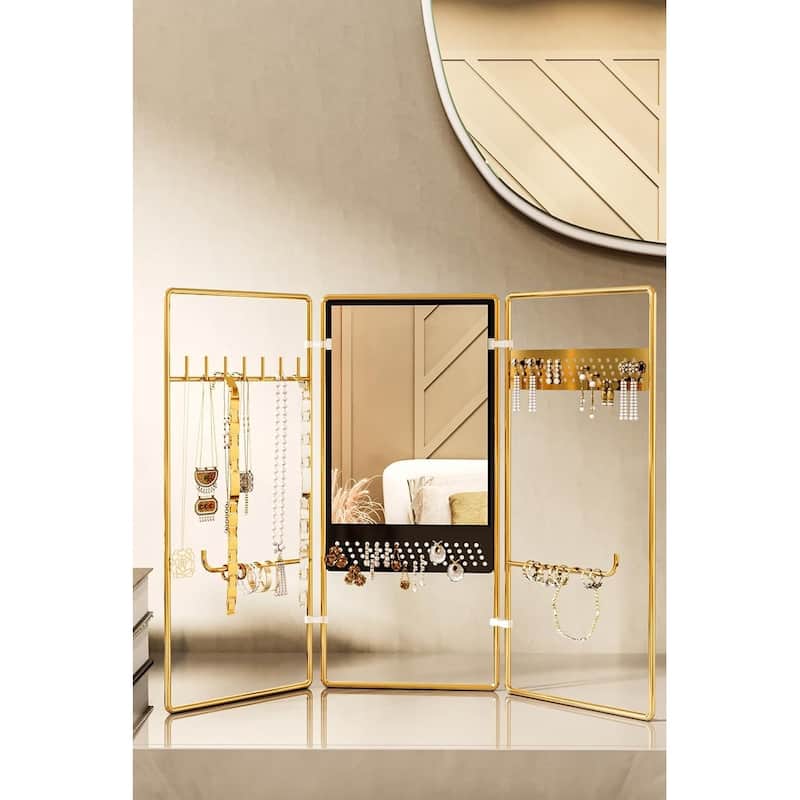 Gold Jewelry Organizer Stand - 3-Piece Foldable