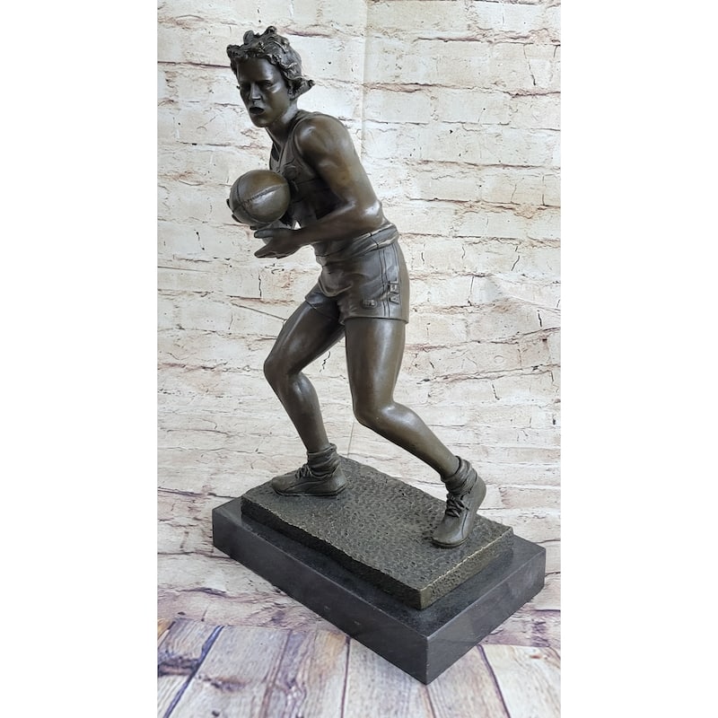 Rugby Football Player Athlete Bronze Statue Sculpture Trophy 15 Inches X 8 Inches