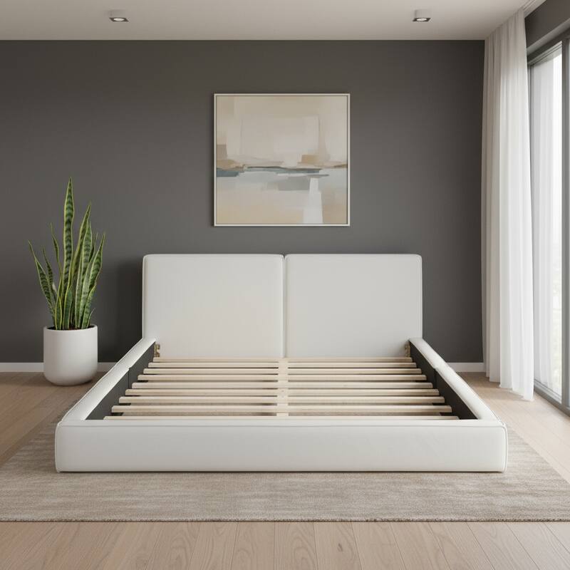 HomeRoots Beige Tufted Velvet Upholstered Queen Bed Frame