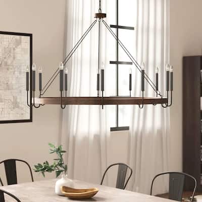 Kiro 12-light 46In Farmhouse Candle Wagon Wheel Chandelier with UL Certified