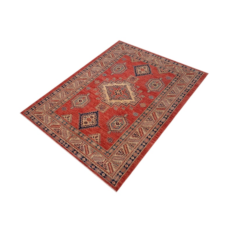 Rustic Super Kazak Cairo Rust/Beige Hand Knotted Wool Rug - 5'4'' x 7'7''