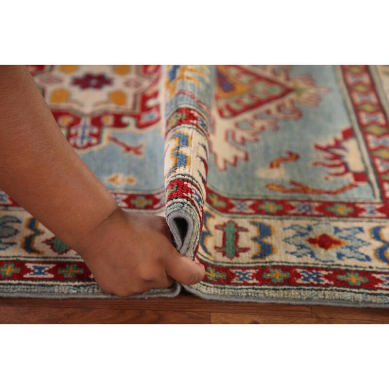 Light Blue Geometric Kazak Oriental Accent Rug Handmade Wool Carpet - 3'3"x 5'1"