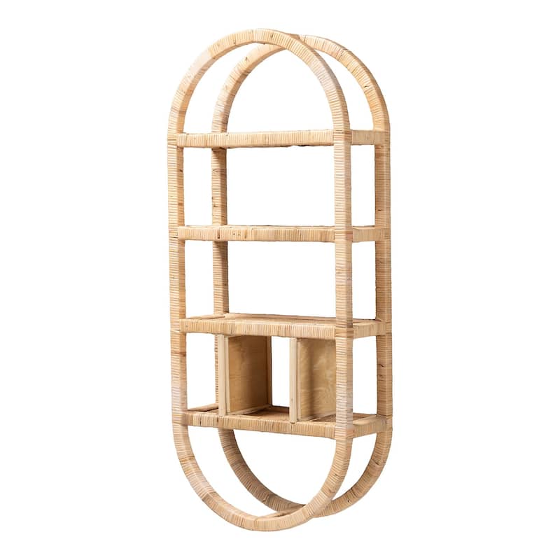 Labonita Natural Rattan Wall Shelf - 3-Tier Wall-Mounted Display Unit with Arching Frame for Entryway, Living Room, or Bathroom - Natural Brown
