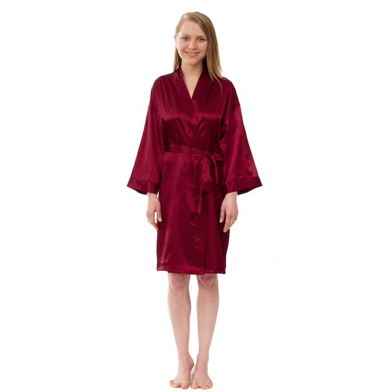 Women's Silky Satin Robe - Burgundy - S/M