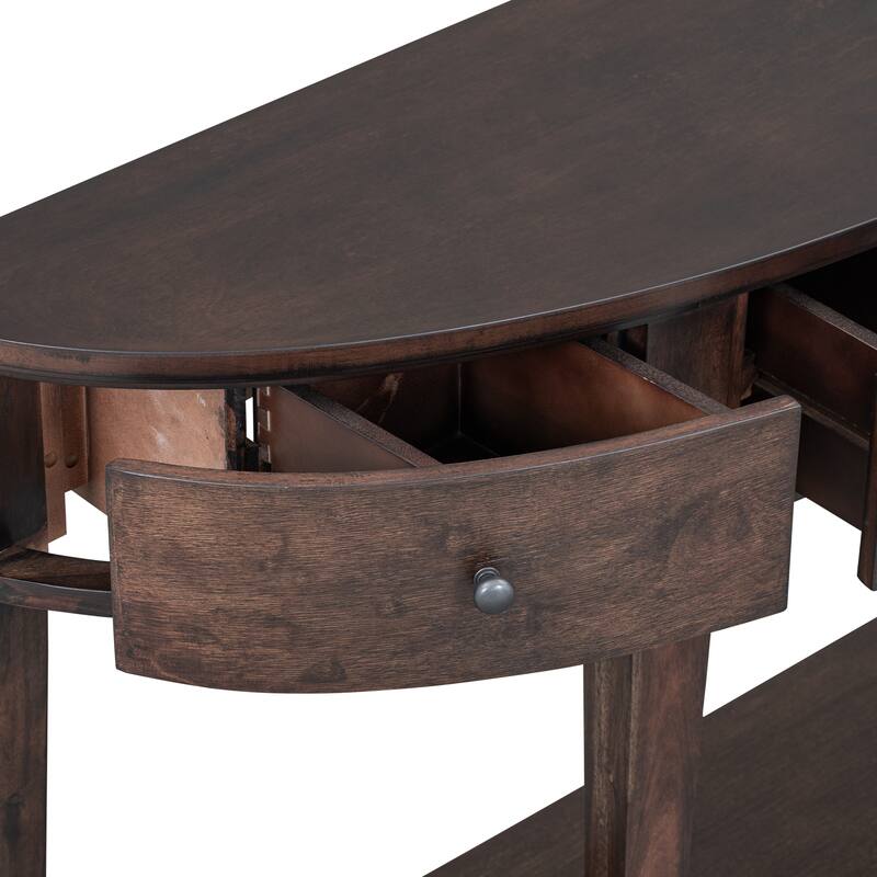 Modern Curved Console Table,Solid Wood Sofa Table with 3 Drawers and 1 Shelf, End Table for Hallway, Entryway, Living Room