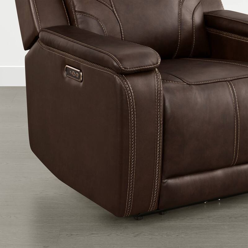Spruce & Spring Dual Motors Genuine Leather Power Lay Flat Recliner with Power Headrest
