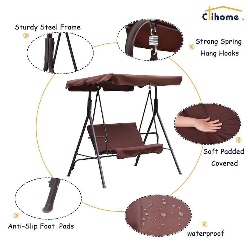 Clihome 2 Person Outdoor Porch Swing with Removable Cushions