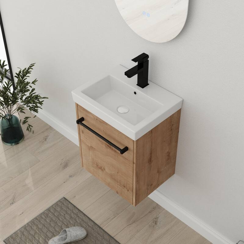 Bathroom Vanity With Sink In 16/18 Inch, Floating Bathroom Vanity With Soft Close Door