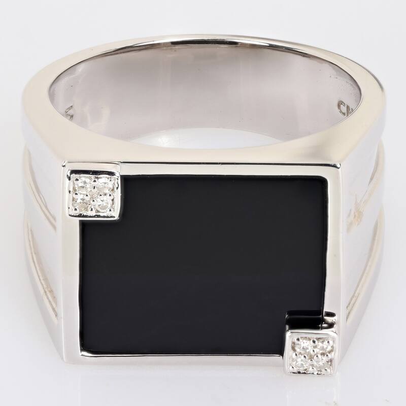 Miadora 5 CT TGW Square Black Onyx and Diamond Accent Mens Ring in Sterling Silver