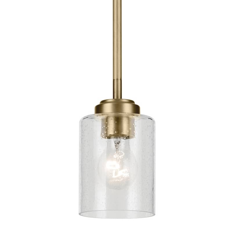 Kichler Winslow Single Light 4" Wide Mini Pendant with Seedy Glass - Natural Brass