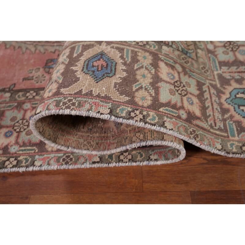 Pink Tabriz Vintage Persian Area Rug Hand-Knotted Wool Carpet - 6'8" x 9'9"