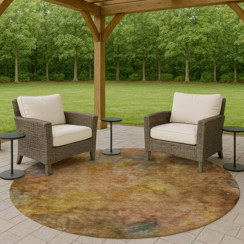 Machine Washable Indoor/ Outdoor Abstract Contemporary Chantille Rug - Copper - 8' x 8'