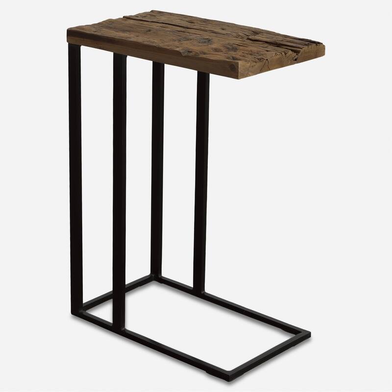 Wooden C-Form Accent Table - 24" - Brown and Black