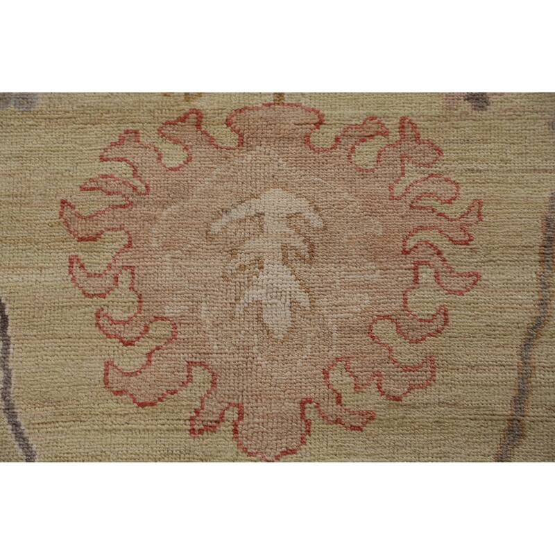 Hand Knotted Oriental 100% Wool Carpet Transitional All-Over Green Oushak Area Rug - 10' 3'' X 8' 7''