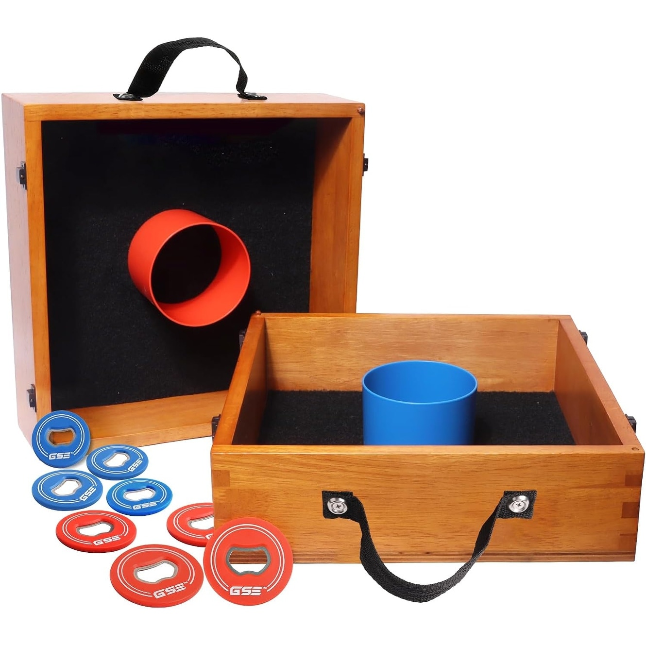 GSE™ Quality Solid Wood Washer Toss Game Set for Backyard/Tailgate Party - Oak