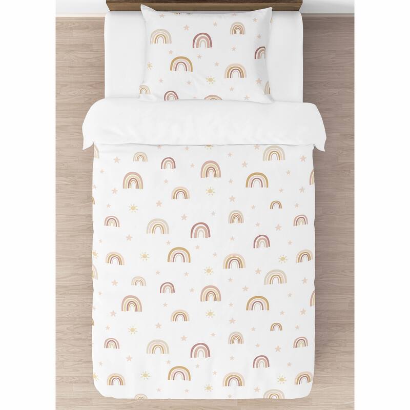 Boho Rainbow Girl 2pc Twin Comforter Set - Blush Pink Dusty Rose Gold Yellow Mauve Taupe Beige Tan Bohemian Stars Sun Celestial