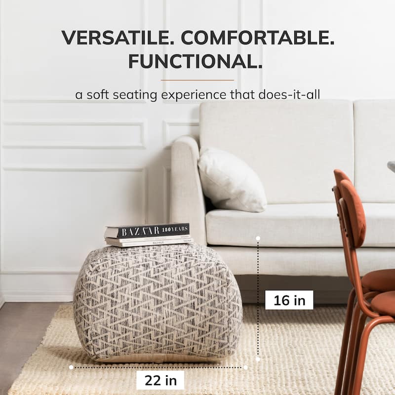 Jani Lafayette 22- inch Square Black Pouf Ottoman - Handmade Footrest for Living Room, Bedroom, Patio