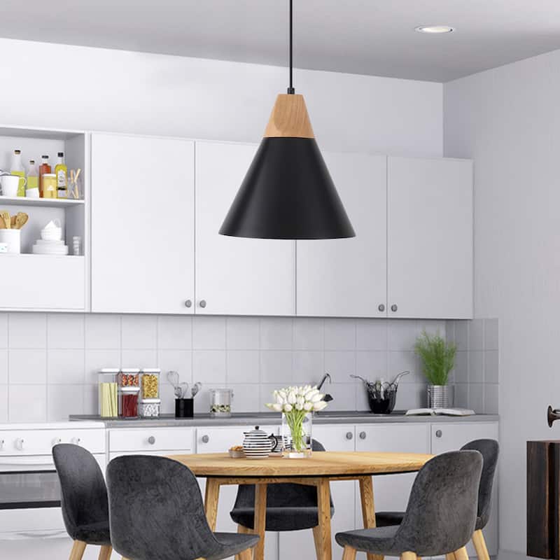 Farmhouse Pendant Light Fixture with Wood and Metal for Kitchen, Hallway,Living Room