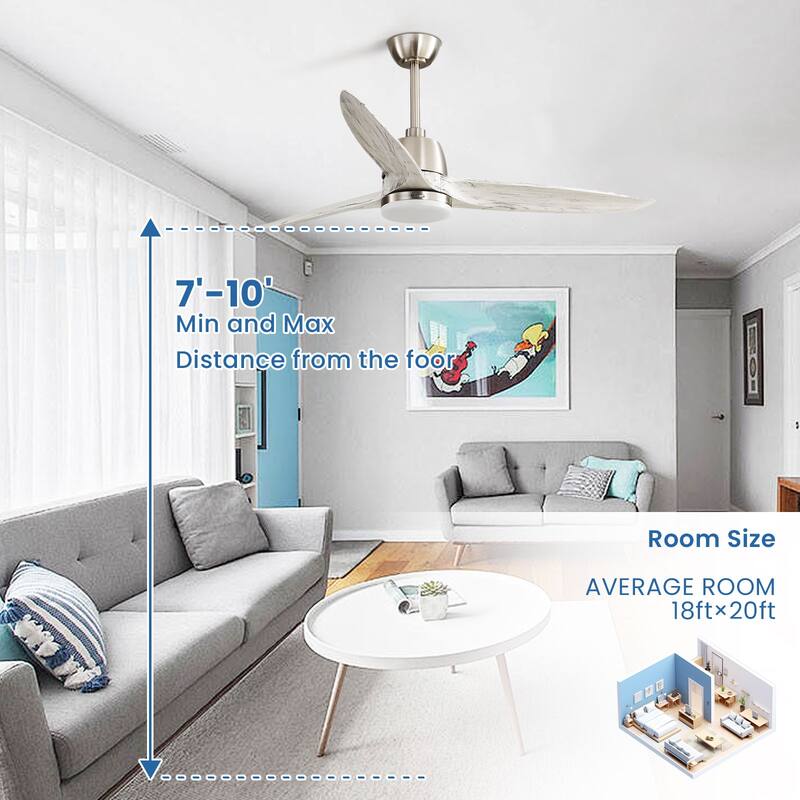 56 inch Wood Ceiling Fan Indoor w/Light and Remote Control 3 Wood Blades Bedroom - Blades Span 56 Inches