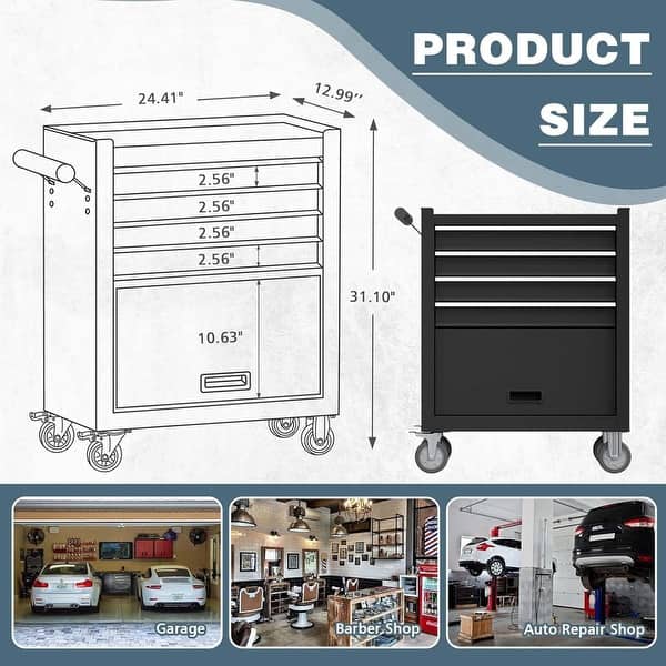 dimension image slide 1 of 4, 4 Drawers Rolling Tool Chest Metal Tool Cart Storage Cabinet