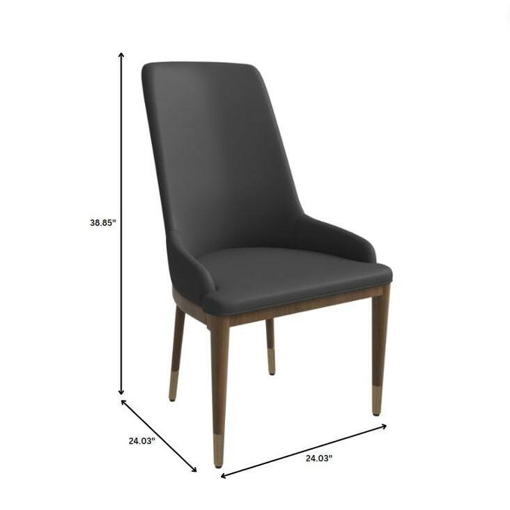 Dining Chair Upholstered in Leather with Rubberwood Frame Set of 2 Side Chair High Back and Gold Accent Legs