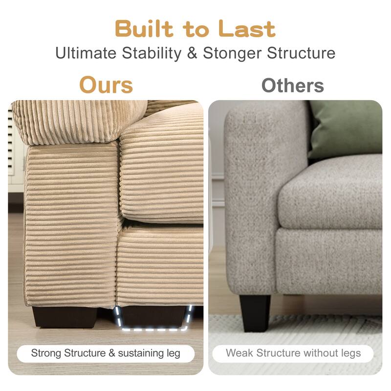 5-Seat Convertible Cloud Corduroy Modular Sofa with 16 Throw Pillows