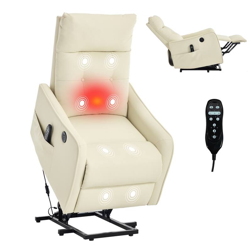 Power Lift Recliner Chair with Massage & Heat, PU Leather Single Motor Heavy Duty Recliner Chair, Lounge Chair with USB Port