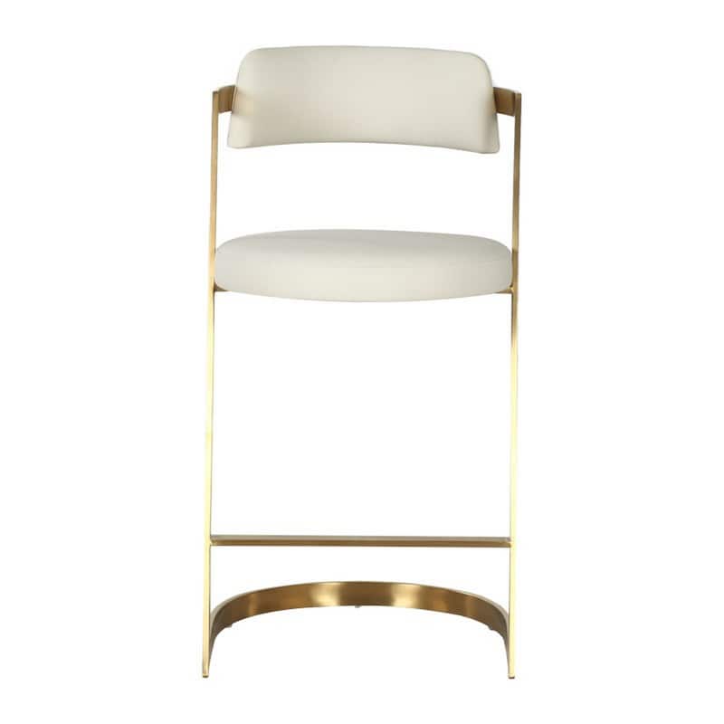 Cid Sandra Counter Height Stool Chair, Beige Pleather, Gold Steel Frame
