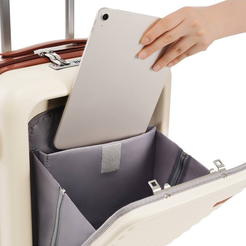 Merax 3 Piece ABS Hardshell Front-Opening Luggage Sets, Carry on Suitcase with USB Port and Cup Holder & Spinner Wheels