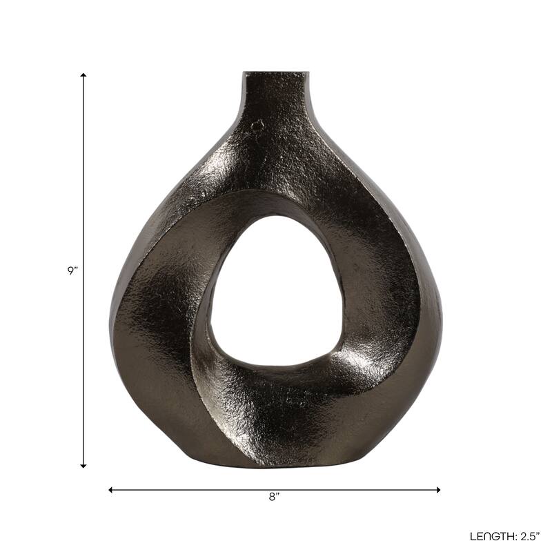 Artistic Metal Swirl Vase with Cut Out Center - Sculptural Flower Vase