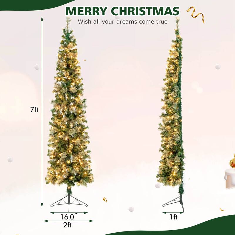 Costway 7ft Pre-lit PVC Artificial & Pine Needles Half Christmas Tree