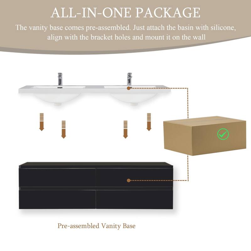 Modern Wall-Mounted Bathroom Vanity with White Solid Surface Top