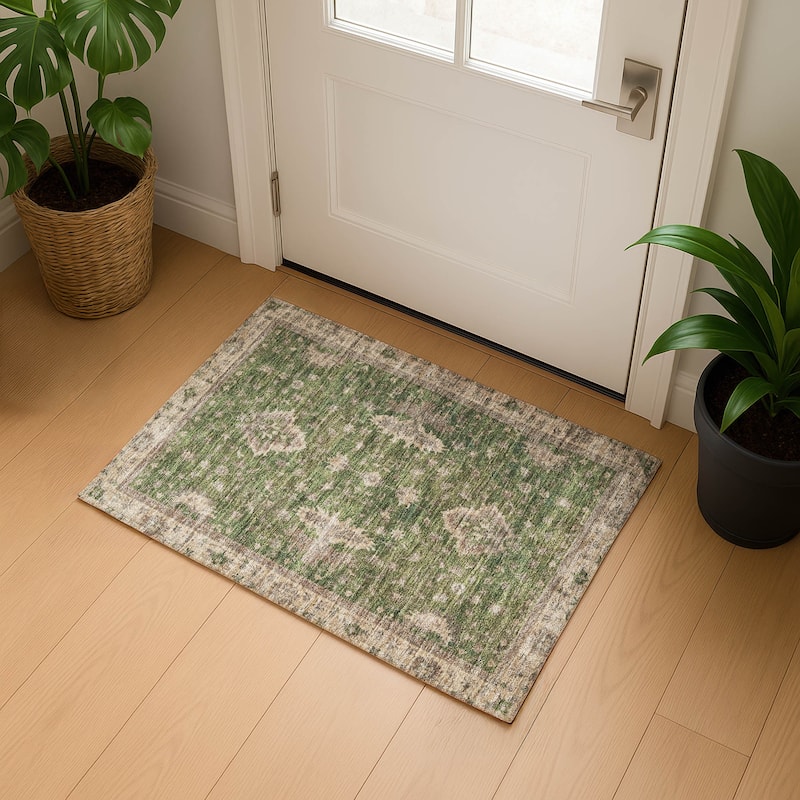 Premium Washable Super Soft Traditional Mayfield Rug - Aloe - 1'8" x 2'6"