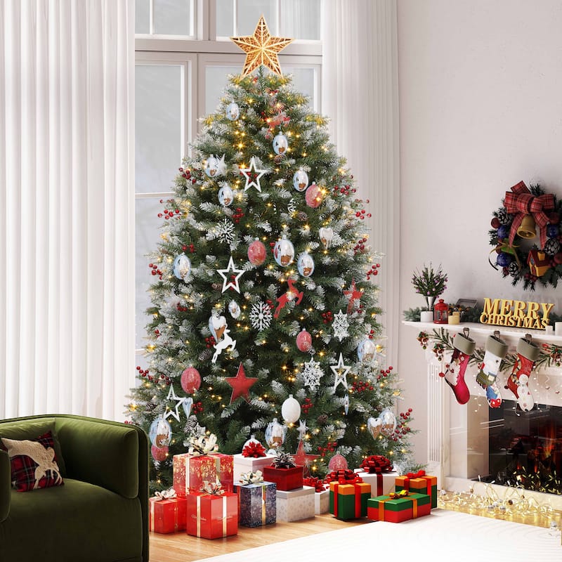 6/7.5FT Prelit Frosted Green Christmas Tree with Remote