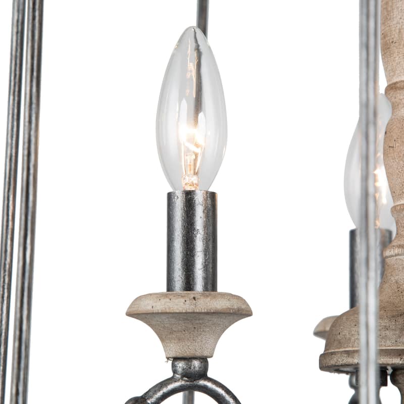 Loby Farmhouse Solid Wood Drum Chandelier 4-light Dimmable Candle Pendant Lights for Entryway - D16 "xH22.5"