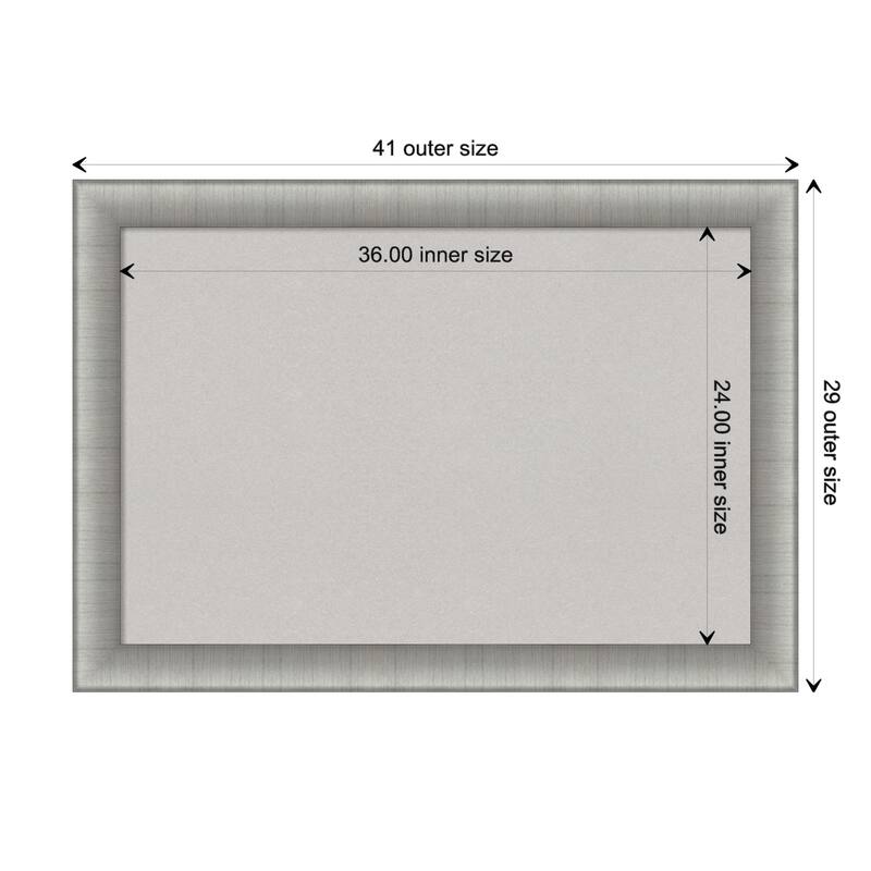 Elegant Brushed Pewter Framed Grey Corkboard Bulletin Board - Board Size 36x24