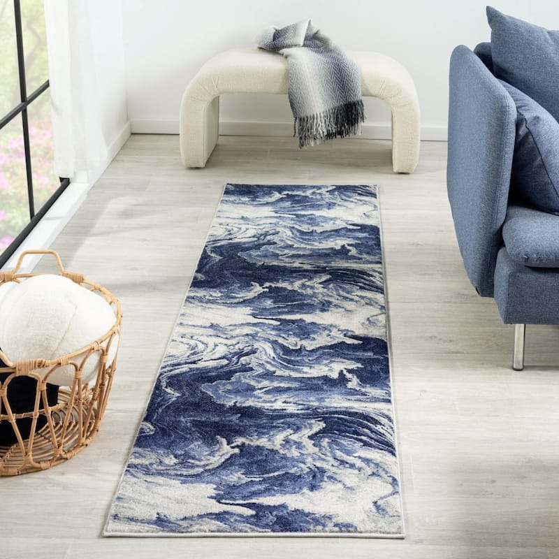 Luxe Weavers Marble Abstract Clouds Swirl Area Rug - 2x7 - Blue