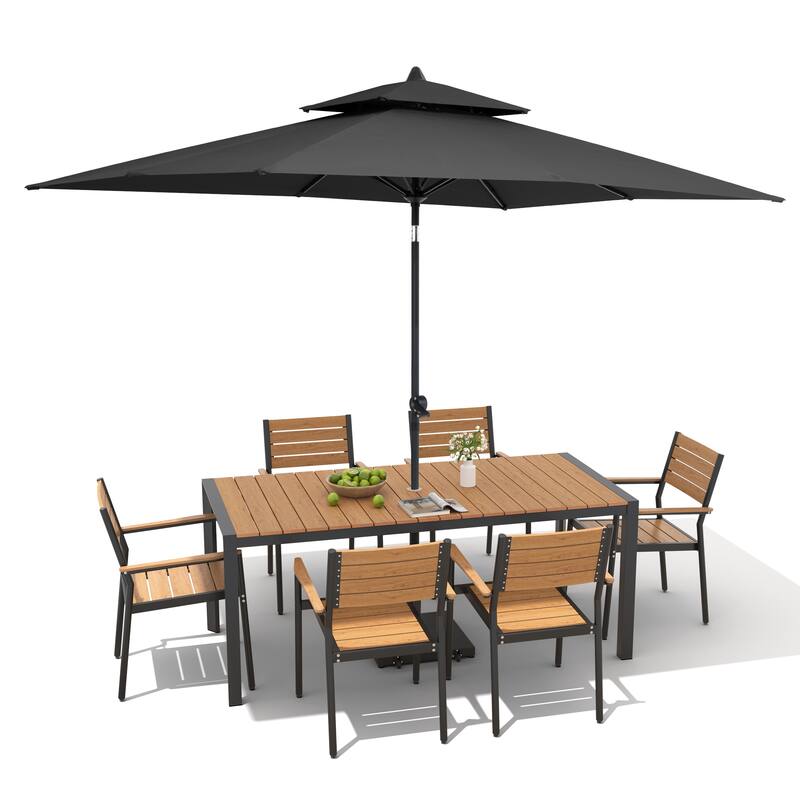 9/11-Piece Patio Dining Set Aluminum Dining Table and Chairs w/10 ft Market Umbrella and Base with Wheels
