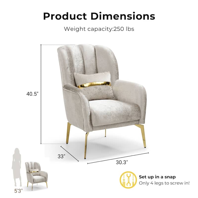 Furniture of America Sawer Glam Beige Upholstered High Back Arm Chair with Stainless Steel Frame