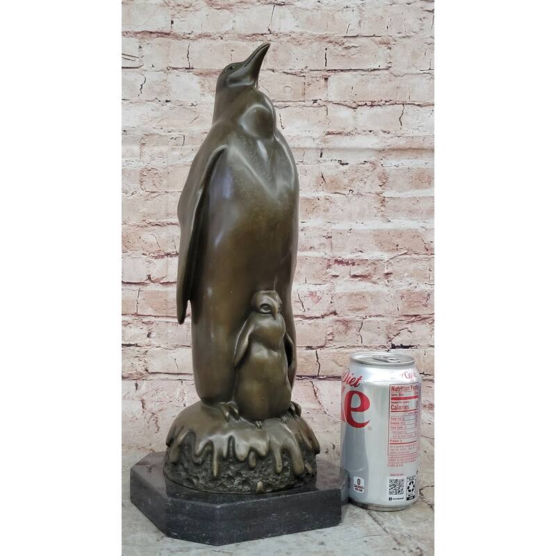 Penguin And Baby Chick Nestling Bronze Statue Sculpture Collectible Original Art 15 Inches X 7 Inches