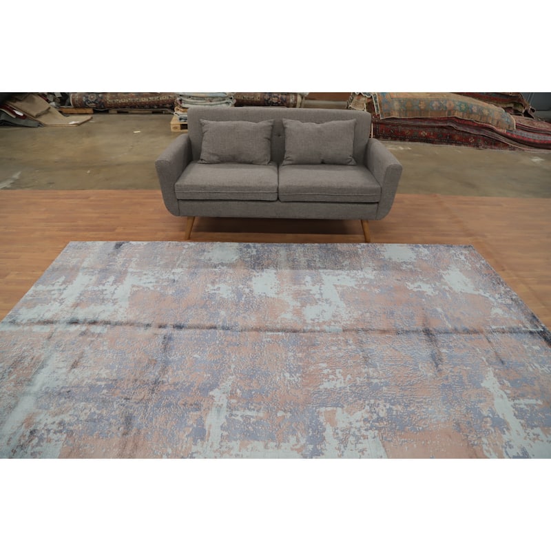 Hand Knotted Oriental Viscose Silk Carpet Modern Abstract Multi-Colored Abstract Area Rug - 10' 0'' X 6' 6''