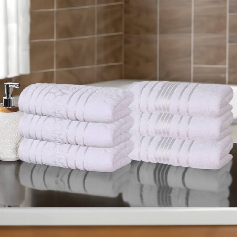 Superior Sadie Zero Twist Cotton Solid and Floral Hand Towel Set of 6 - White