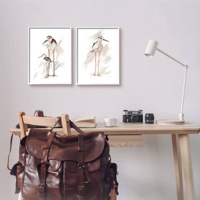 Stupell Sandpiper Bird Family Sunny Beach Coastal Bird 2pc Multi Piece Framed Wall Art Set - White