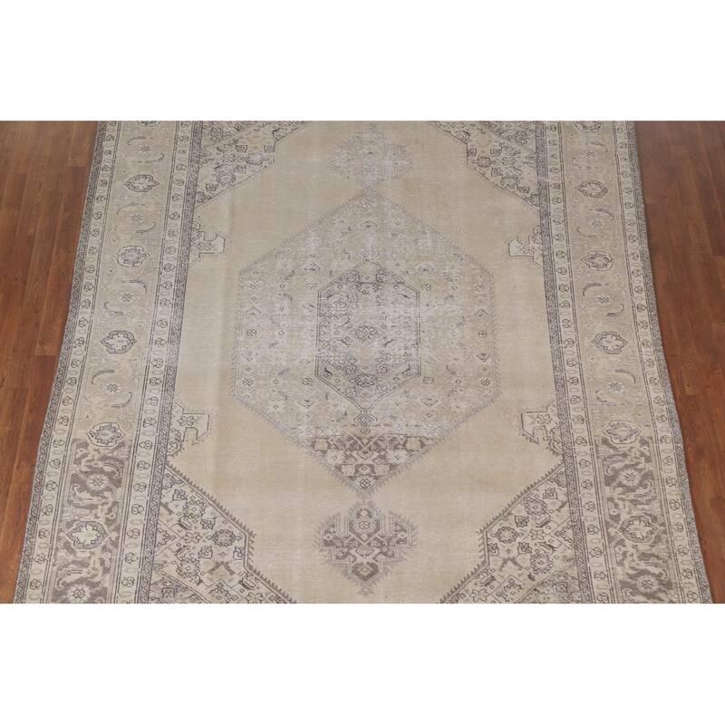 Hand Knotted Oriental 100% Wool Carpet Traditional Medallion Beige & Ivories Mashad Area Rug - 11' 4'' X 8' 1''