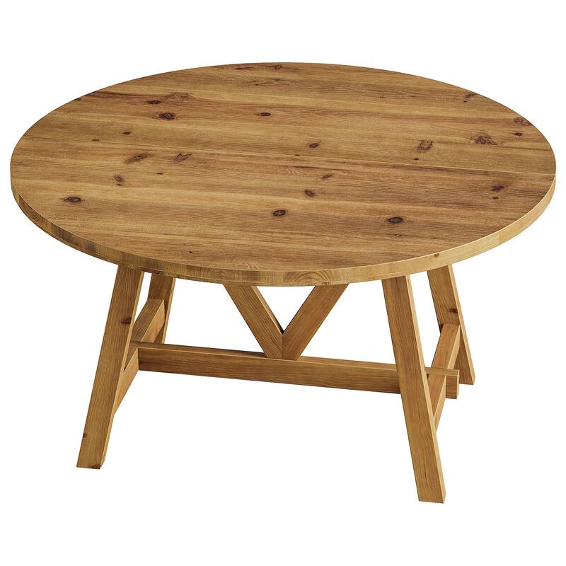 47 Inch Round Solid Wood Dining Table for 4-6, Farmhouse Kitchen Table - 47.24" D x 47.24" W x 29.53" H