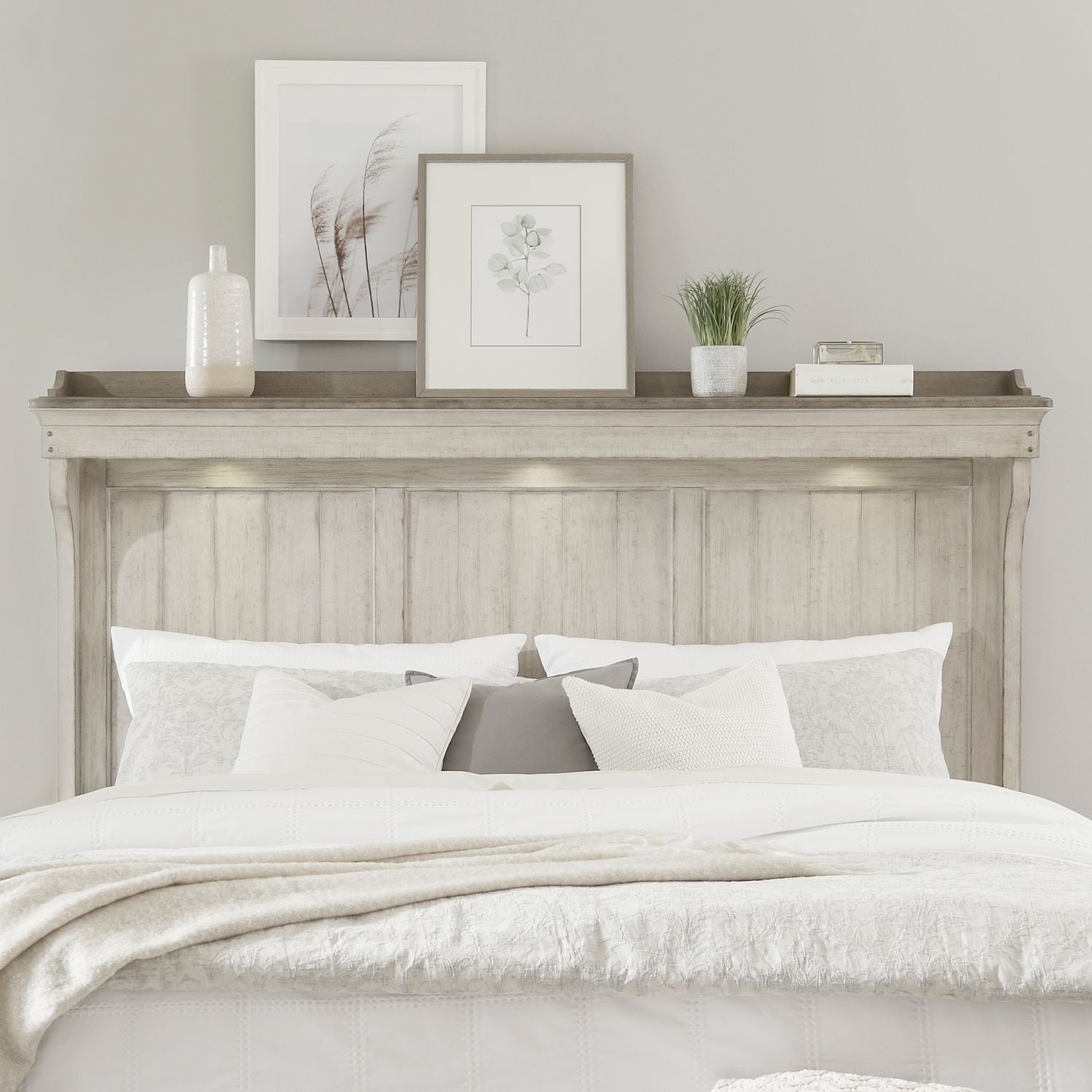 Ivy Hollow Weathered Linen King Mantle Headboard